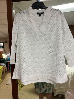 Reduced!  White Eyelet Split-Neck Tunic